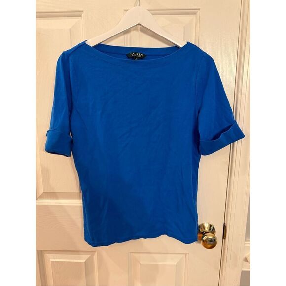 Lauren Ralph Lauren Tops - Lauren Ralph Lauren Royal Blue Short Cuffed Sleeve Boat Neck Too sz XL EUC